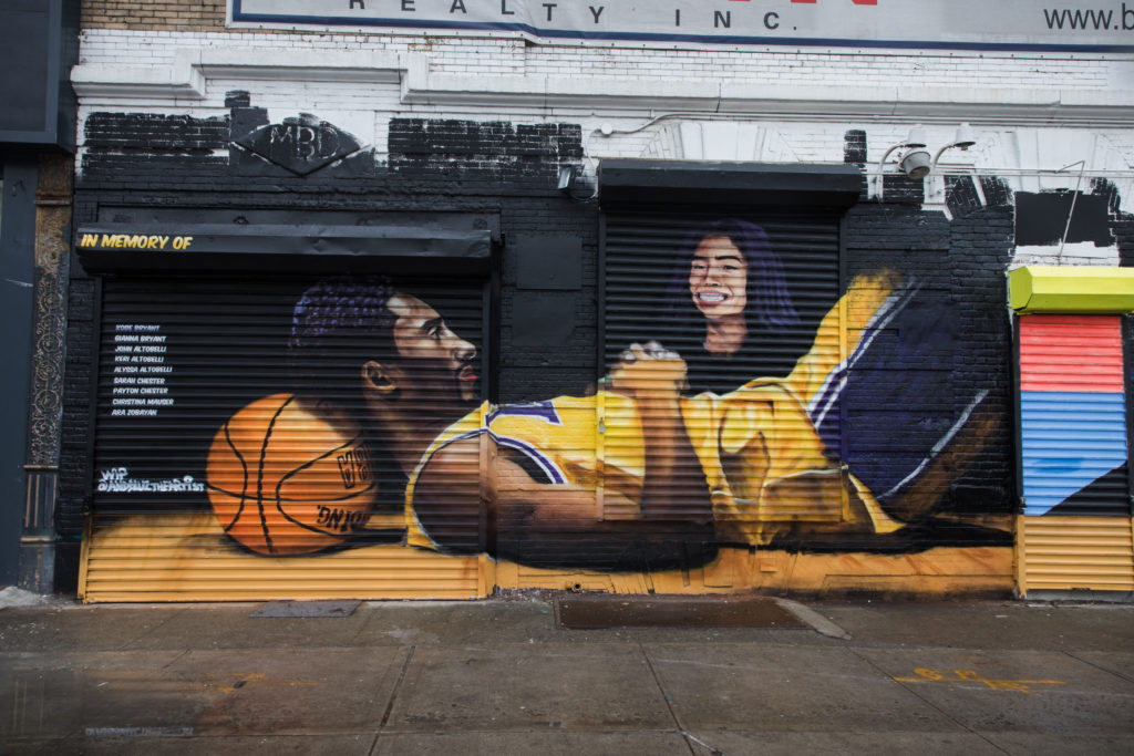 Artist Paints Mural Near Barclays Center Dedicated To Kobe And Gianna Bryant And The Other
