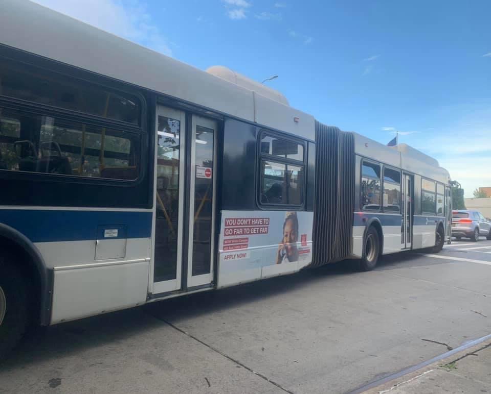 mta blue articulated bus