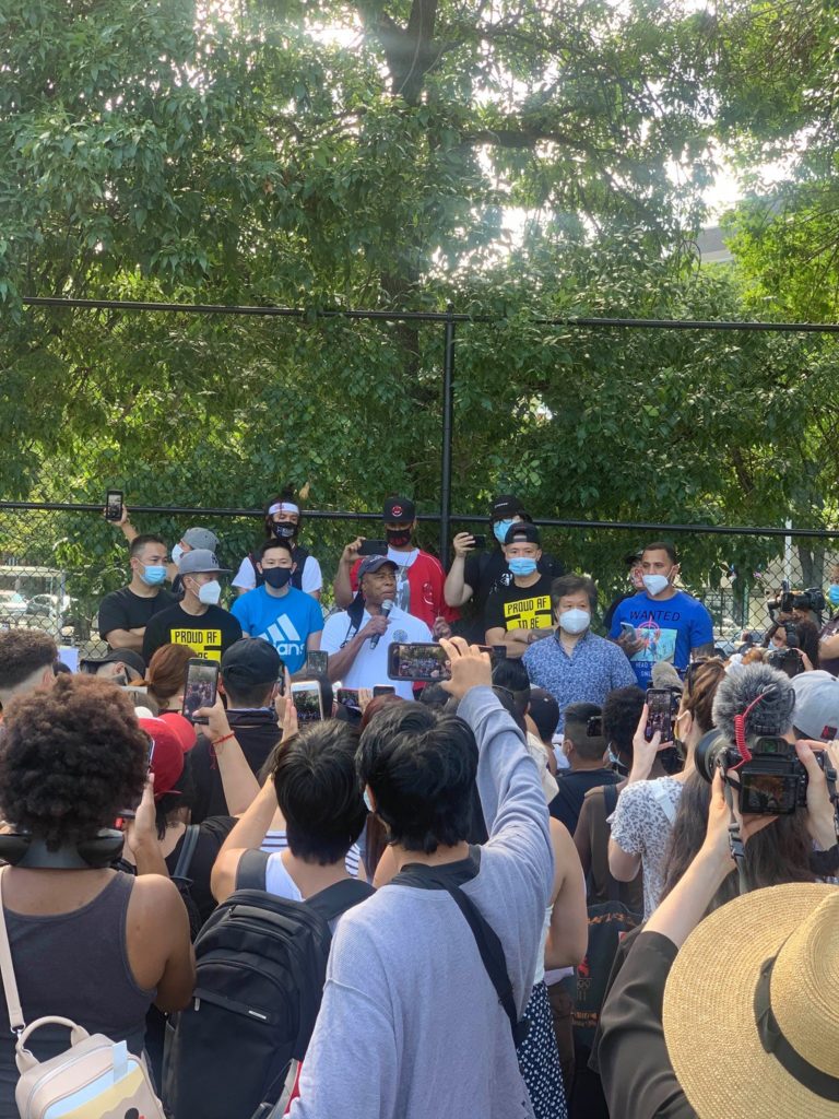 Rally held at Seth Low Park for 89-year-old woman set on fire